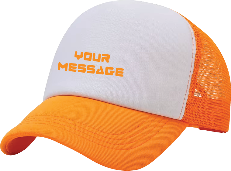 branded orange white tracker cap